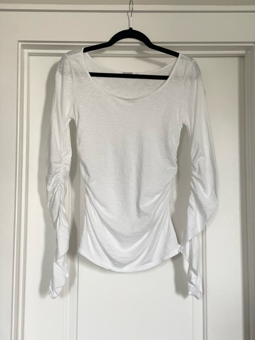 Stateside White Ruched Long Sleeve Supima Cotton Blouse Size S